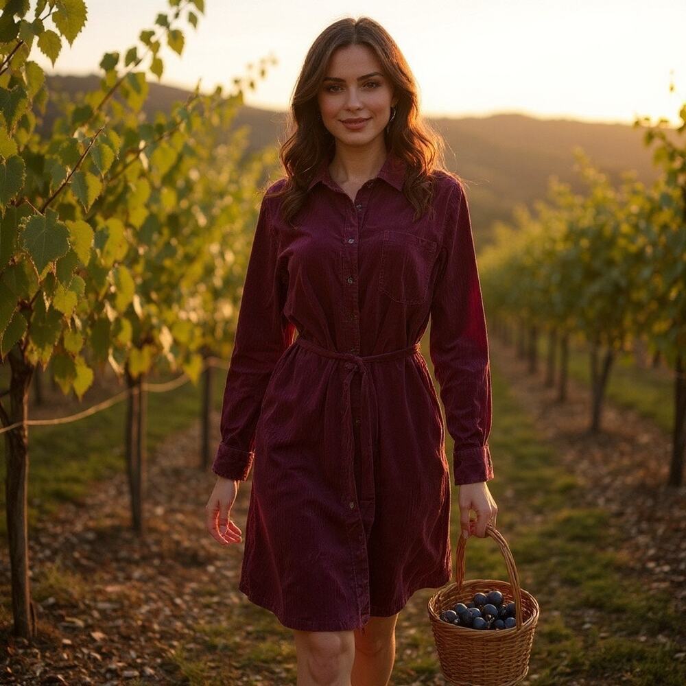 Burgundy Corduroy Shirt Dress XL Cottagecore Boho LandsEnd DarkAcademia Preppy